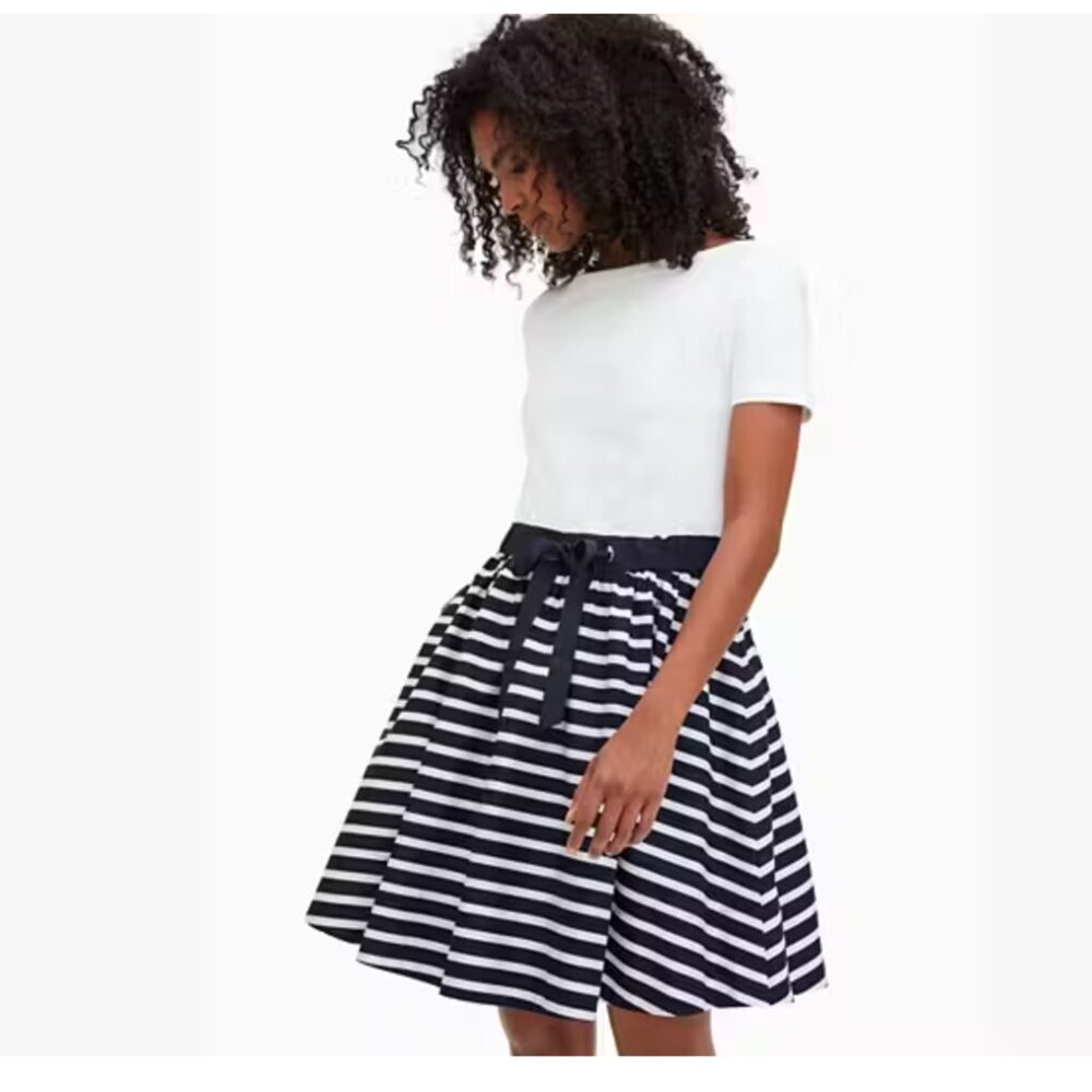 Kate Spade Black and White Striped Midi Dress